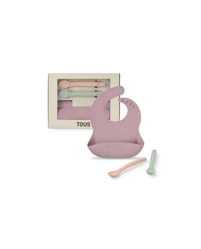 Set de babero y 2 cucharas Food Kit rosa