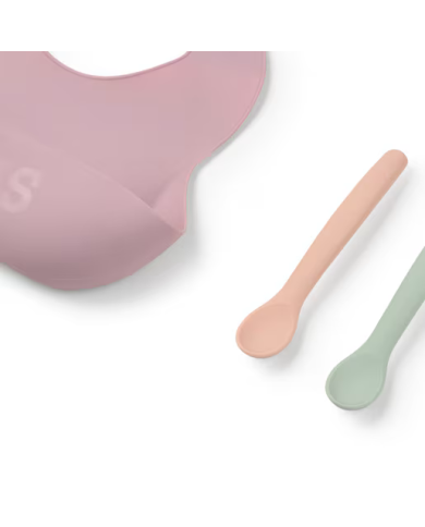 Set de babero y 2 cucharas Food Kit rosa