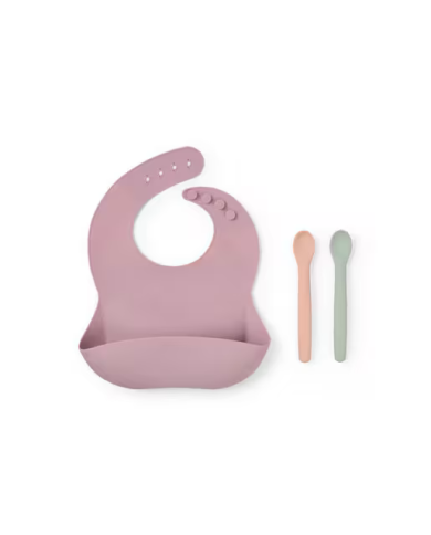 Set de babero y 2 cucharas Food Kit rosa