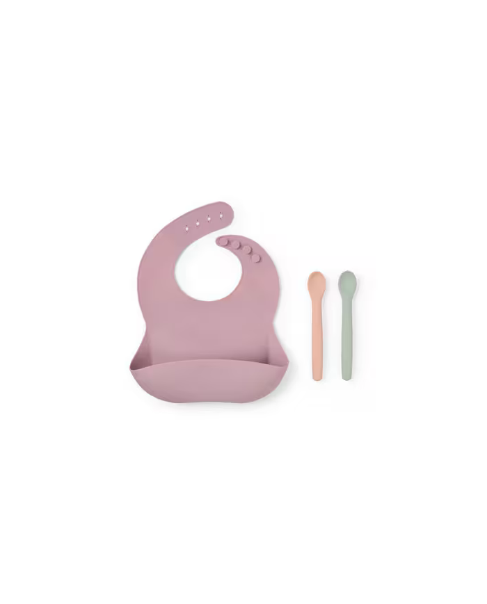 Set de babero y 2 cucharas Food Kit rosa