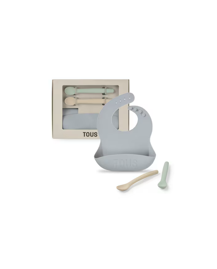 Set de babero y 2 cucharas Food Kit azul celeste