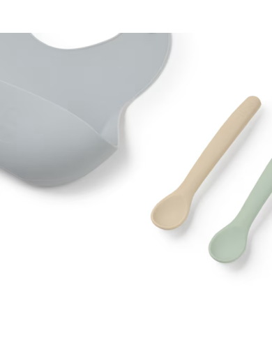 Set de babero y 2 cucharas Food Kit azul celeste