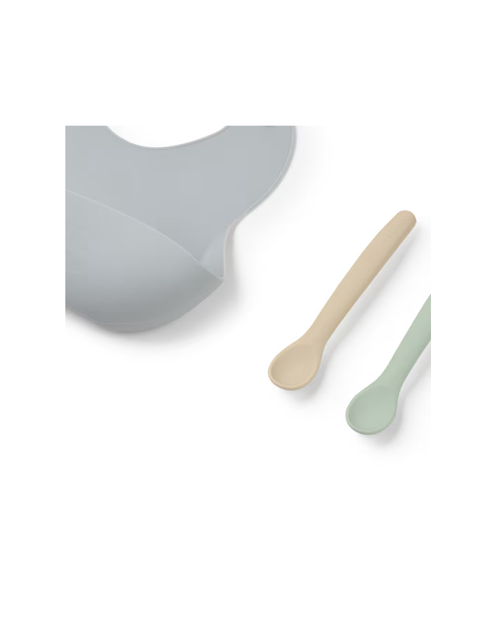 Set de babero y 2 cucharas Food Kit azul celeste